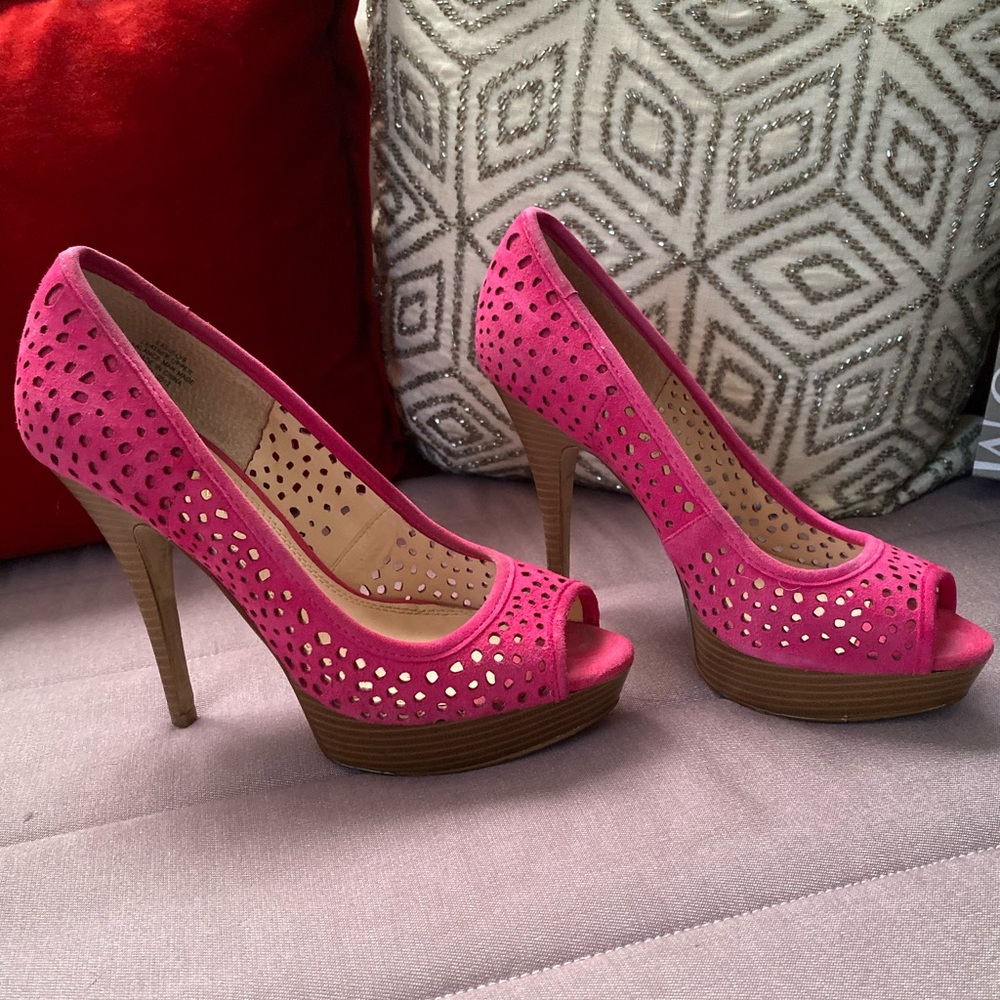 Pink Suede Peep Toe